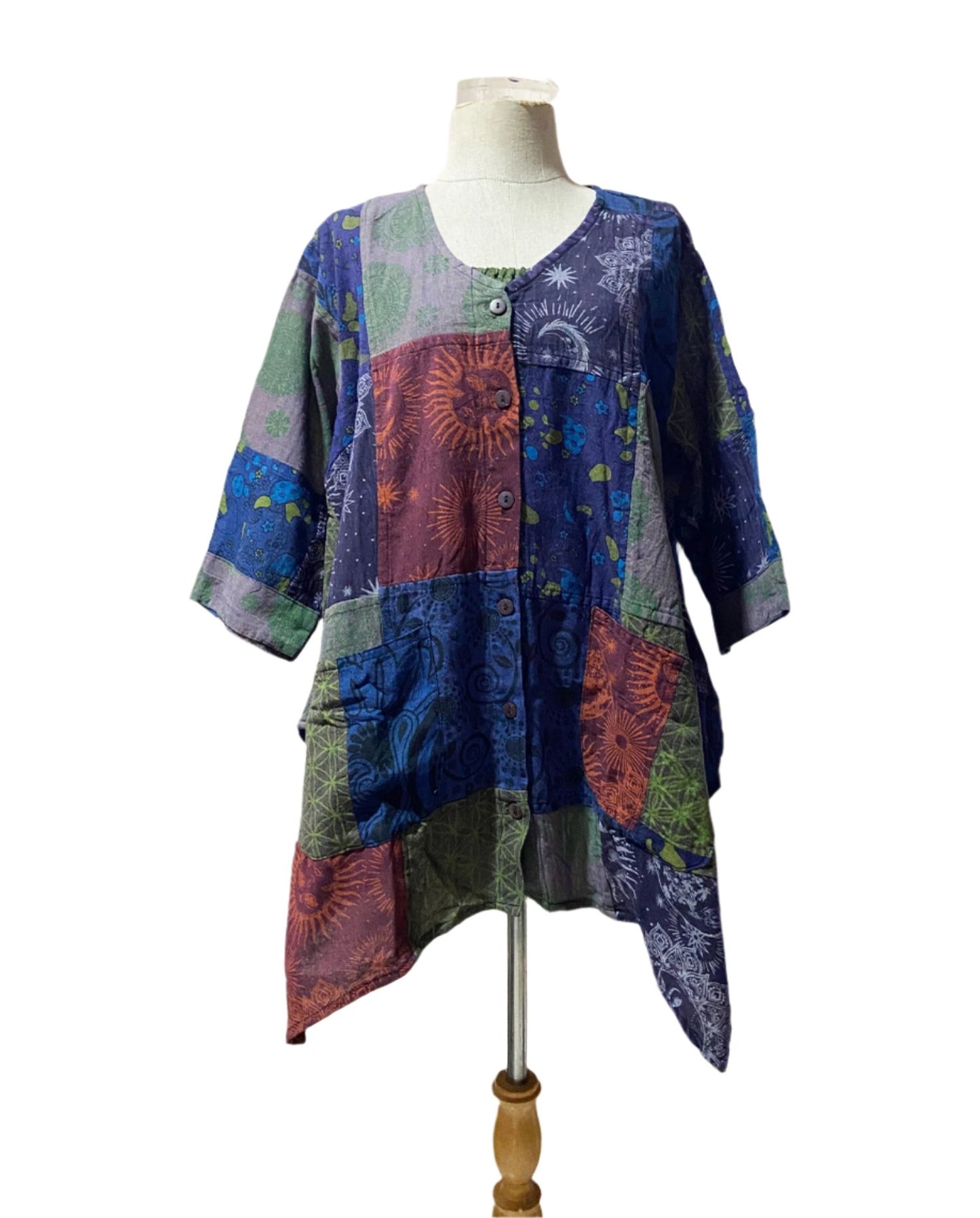 Loose Patchwork Cotton Tops