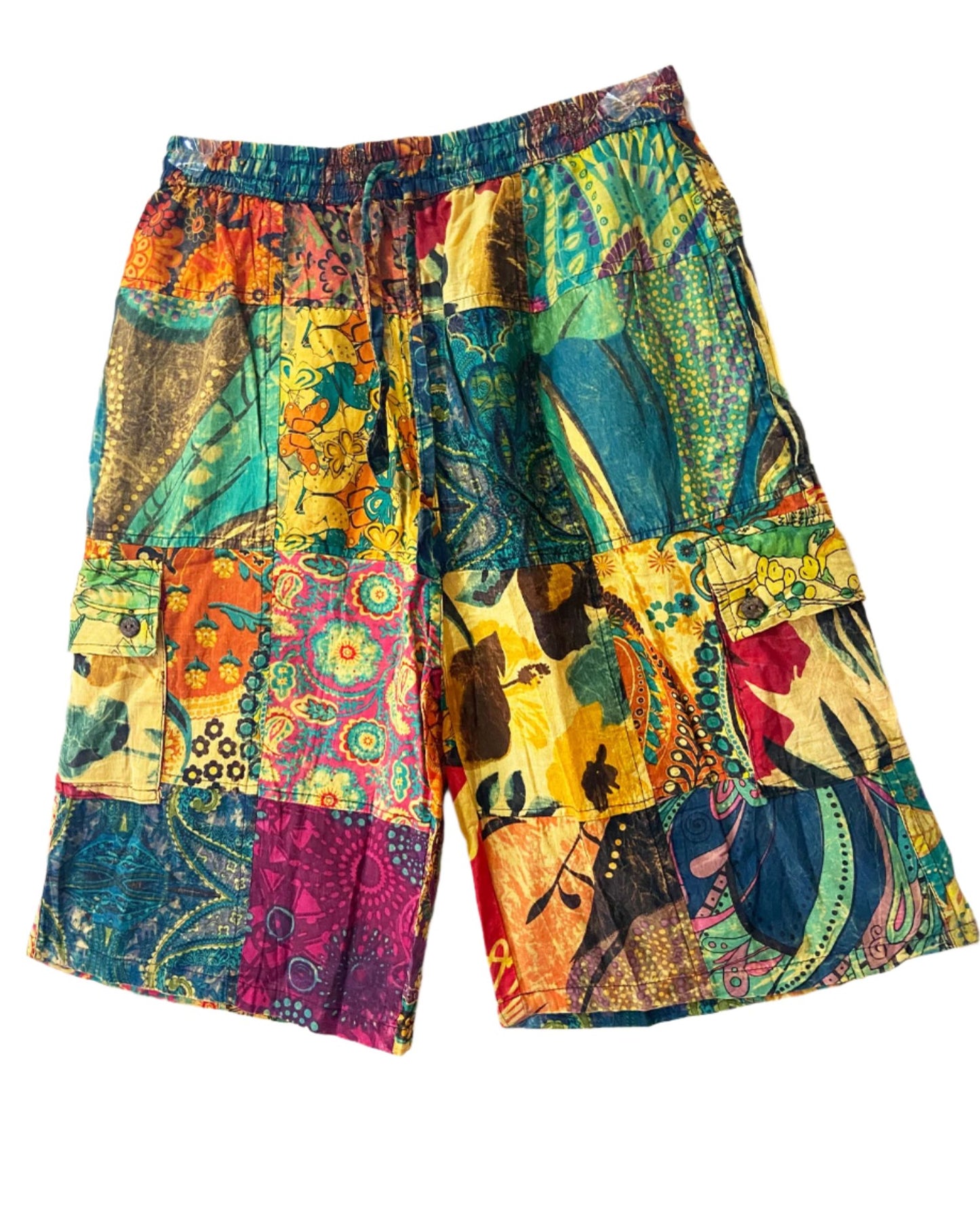 Patchwork Stonewash Cotton Shorts