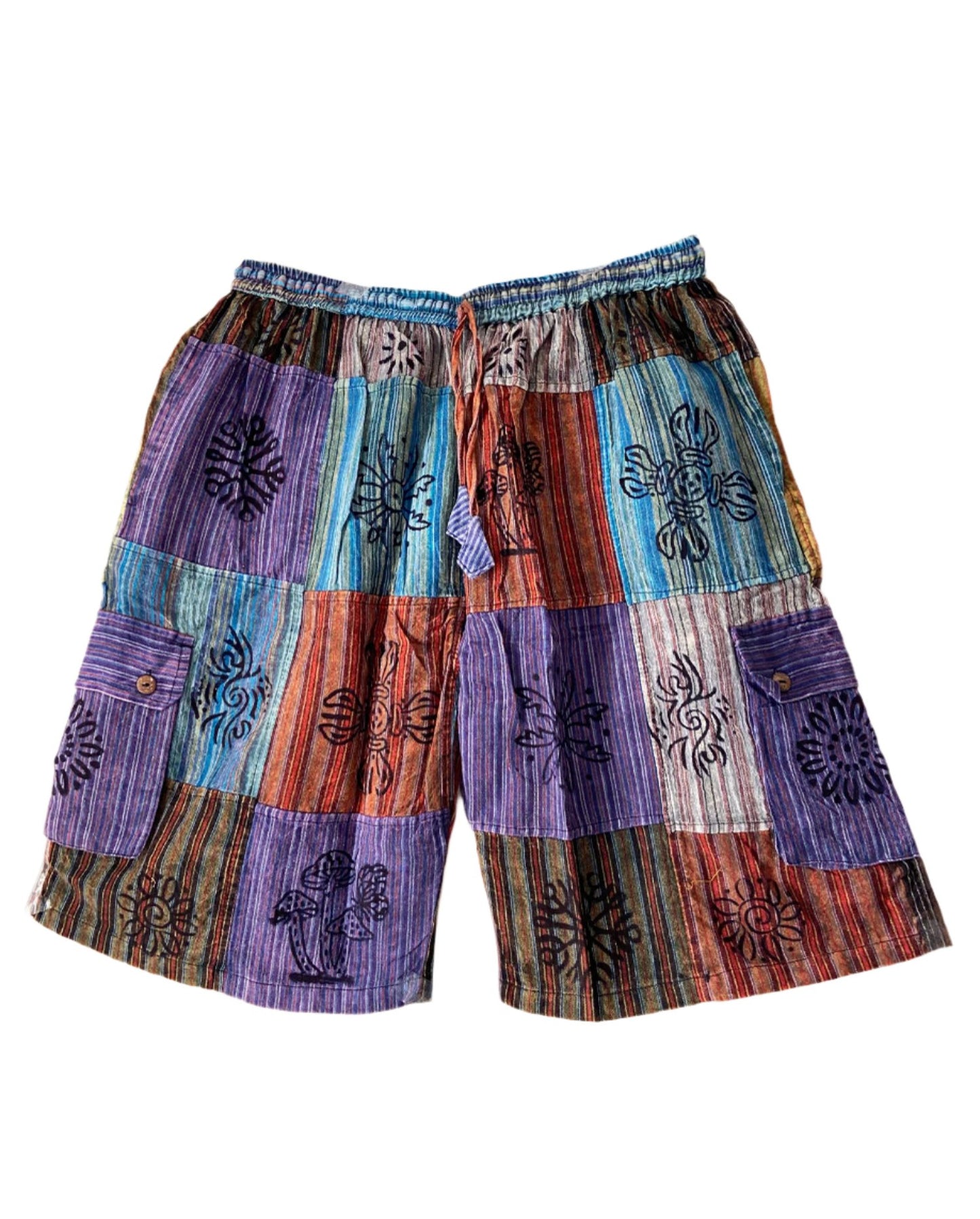 Patchwork Block Print Cotton Shorts