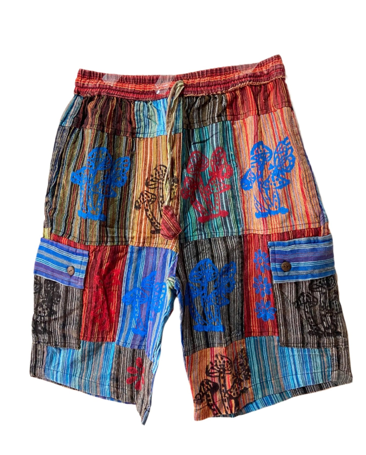 Patchwork Block Print Cotton Shorts