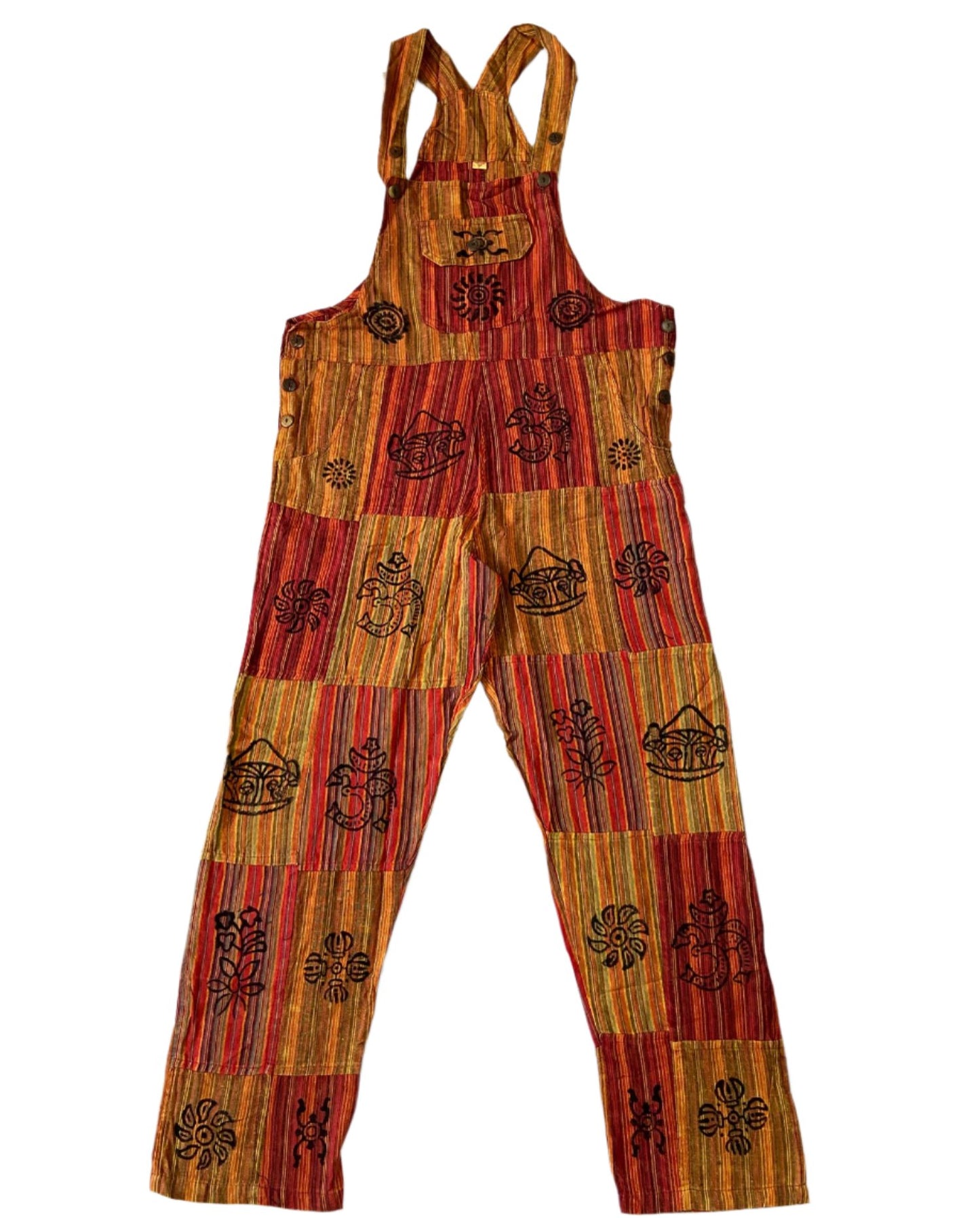 Block Print Patchwork Overalls Trousers