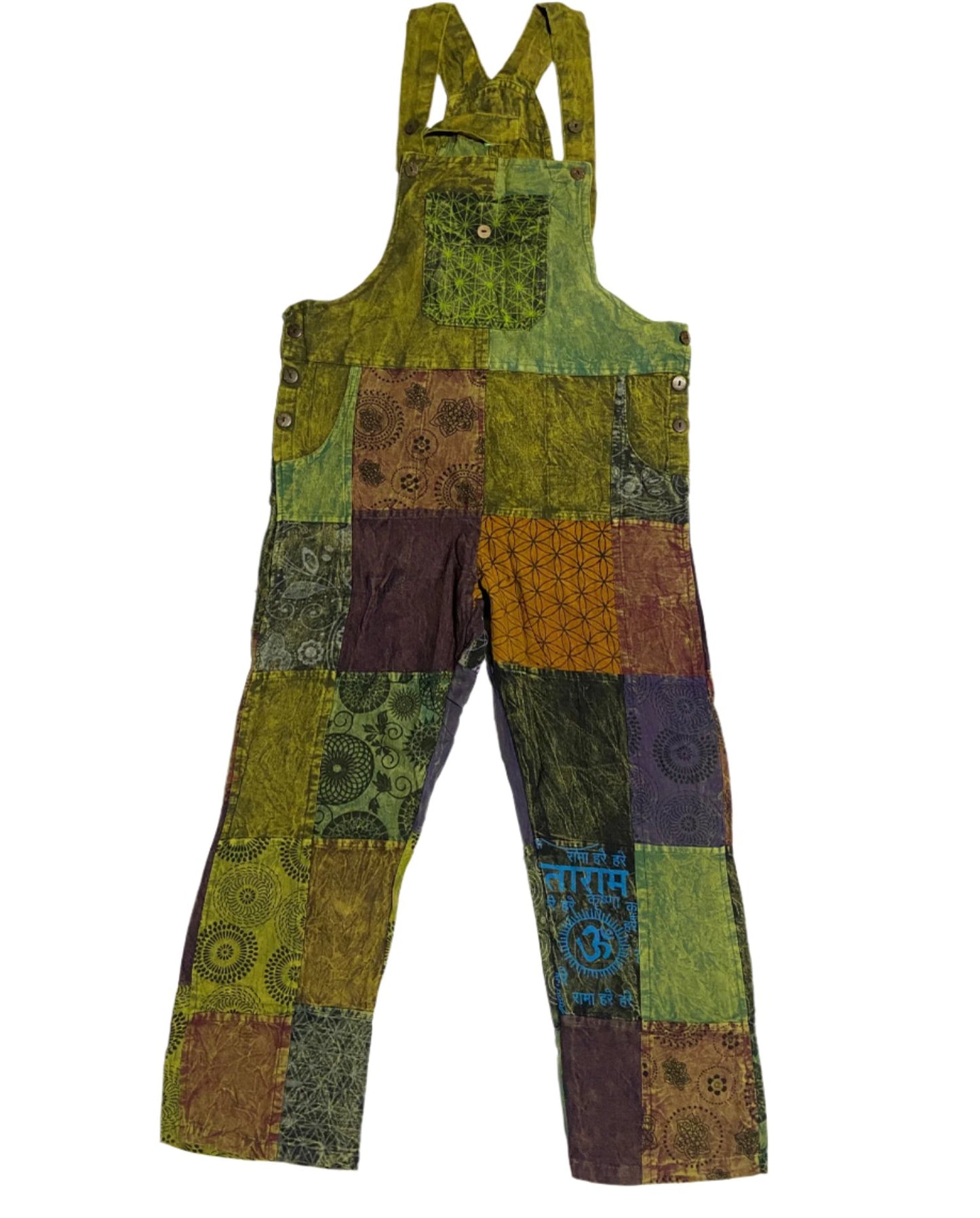 Cotton Patchwork Overalls Trousers