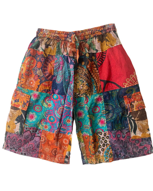 Patchwork Stonewash Cotton Shorts