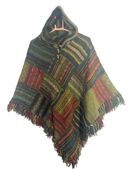 Stonewashed Patchwork Cotton Ponchos