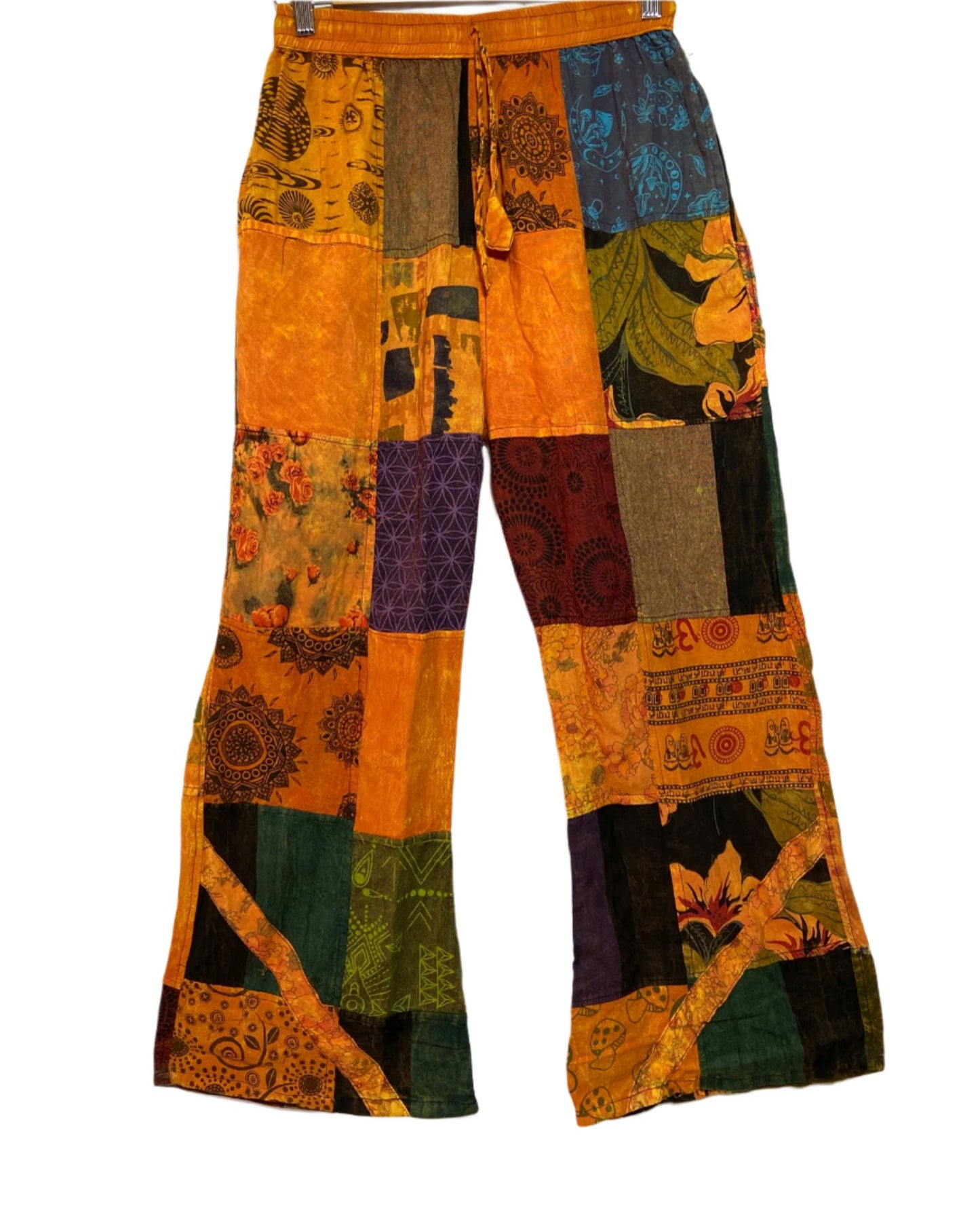 Stonewashed Patchwork Cotton Trousers