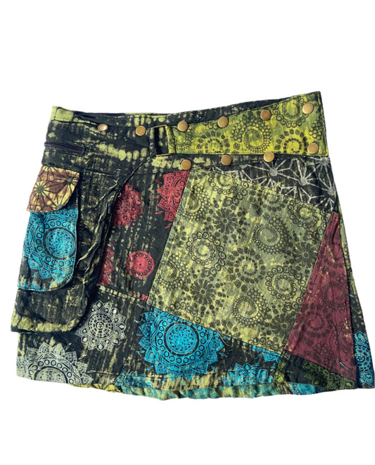 Multi Print Patchwork Cotton Wrap Skirts