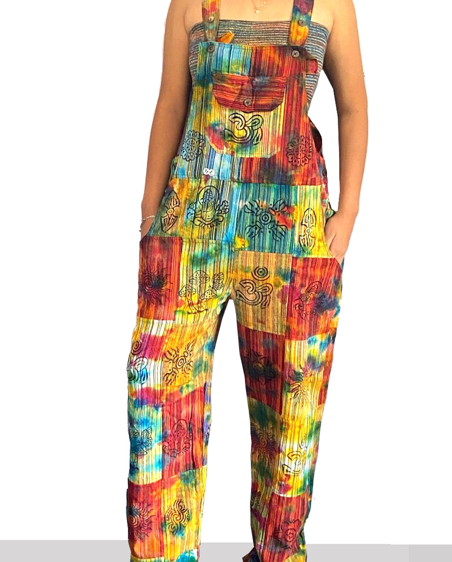 Tie Dyed Cotton Overalls Trousers