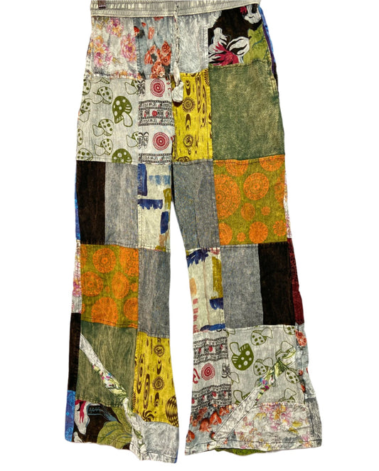 Stonewashed Patchwork Cotton Trousers