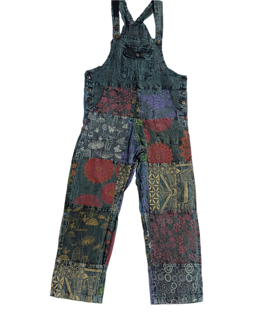 Cotton Patchwork Overalls Trousers