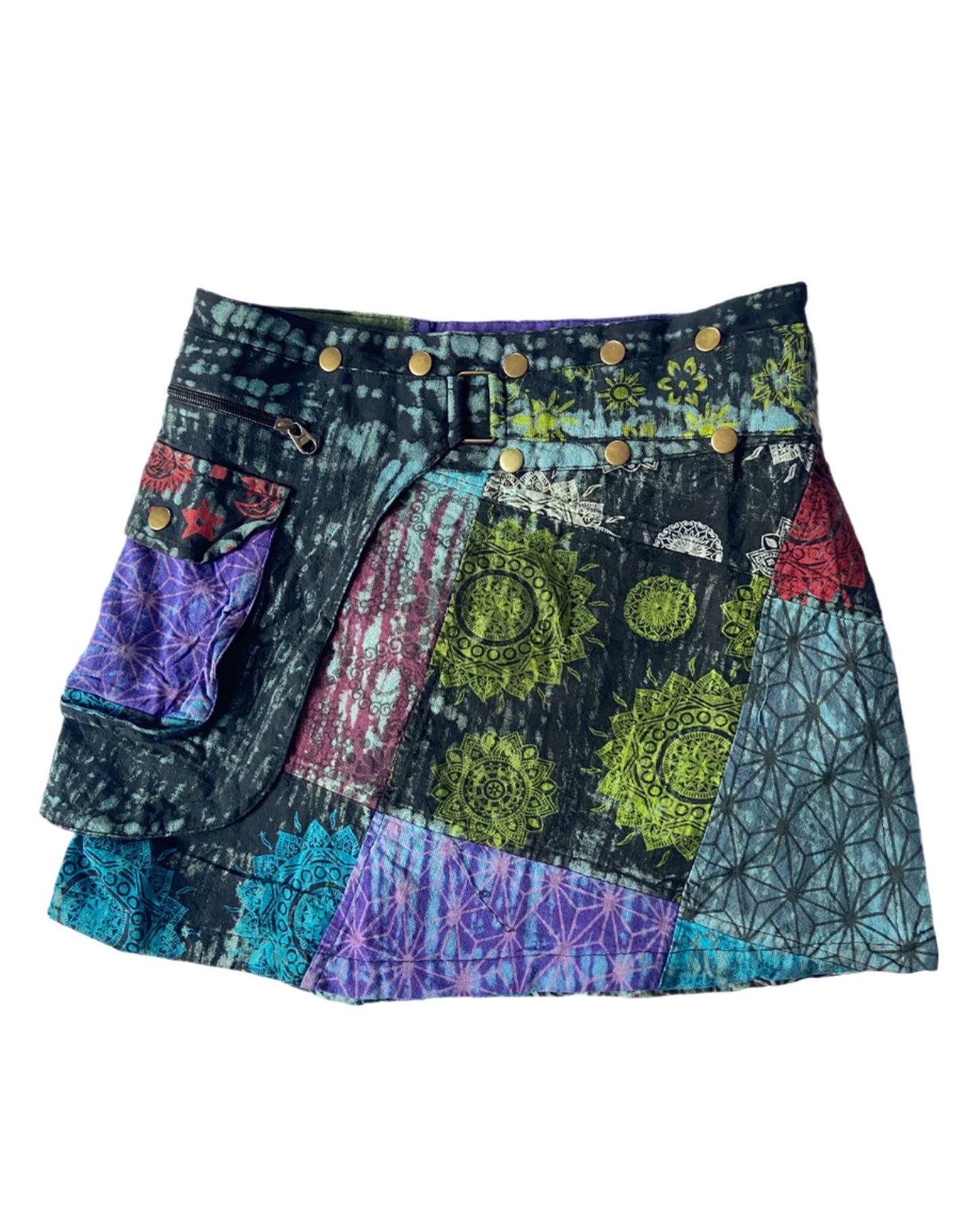 Multi Print Patchwork Cotton Wrap Skirts