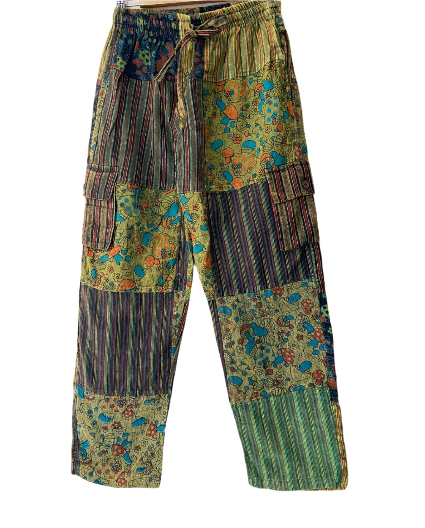 Mushroom Patchwork Cotton Trousers
