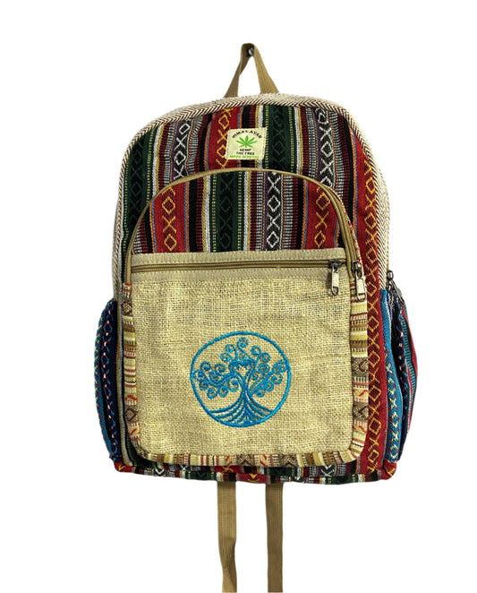 Tree Embroidery Hemp Backpacks