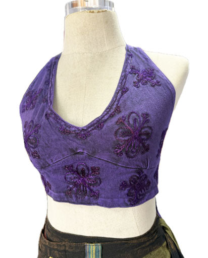 Embroidery Halter Cotton Tops