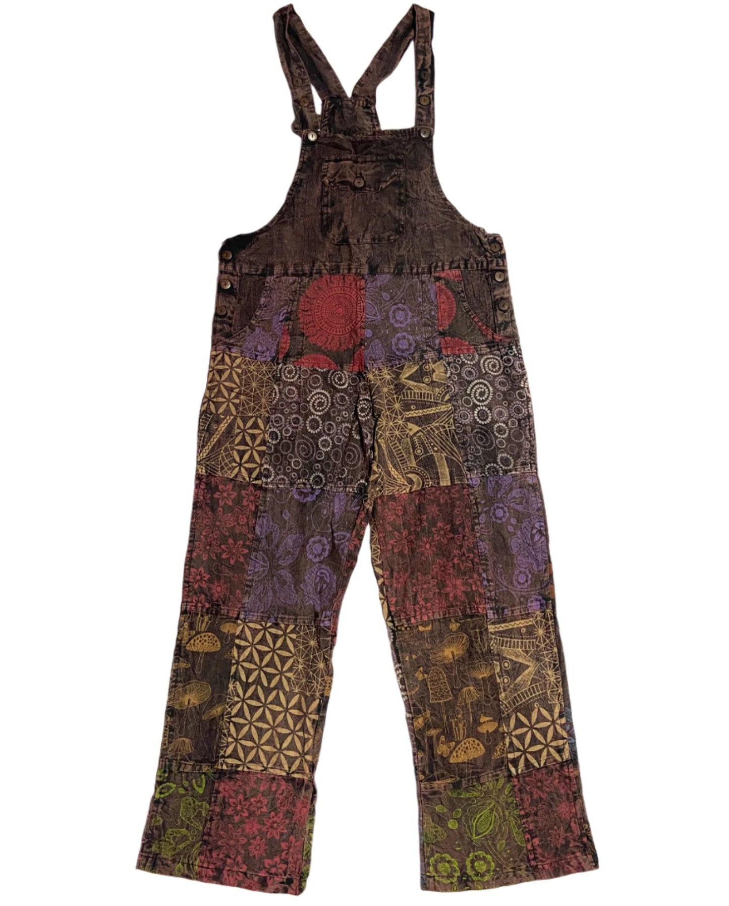 Cotton Patchwork Overalls Trousers