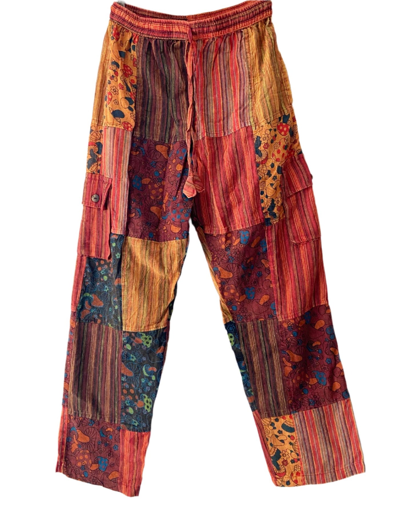 Mushroom Patchwork Cotton Trousers