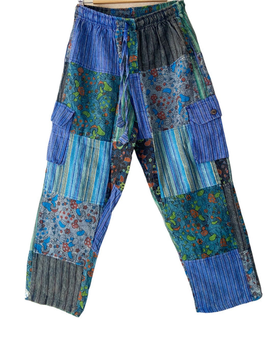 Mushroom Patchwork Cotton Trousers