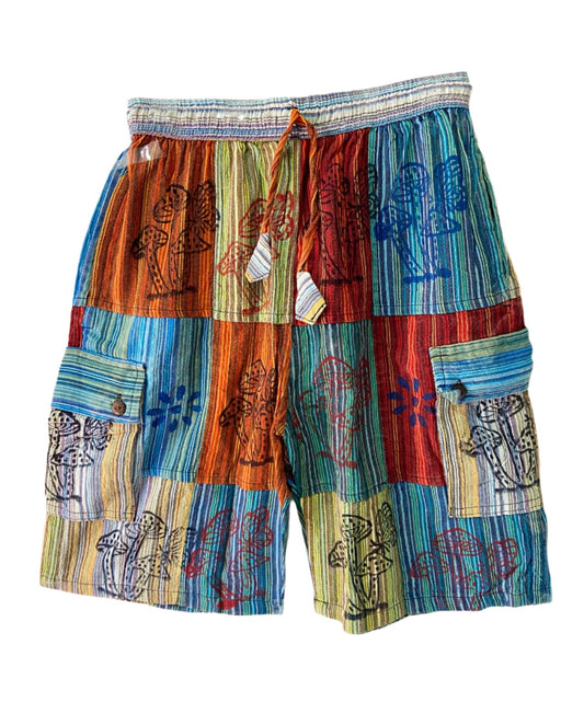 Patchwork Block Print Cotton Shorts