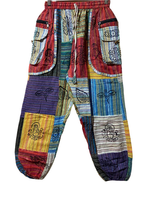 Money Belt Patchwork Cotton Trousers