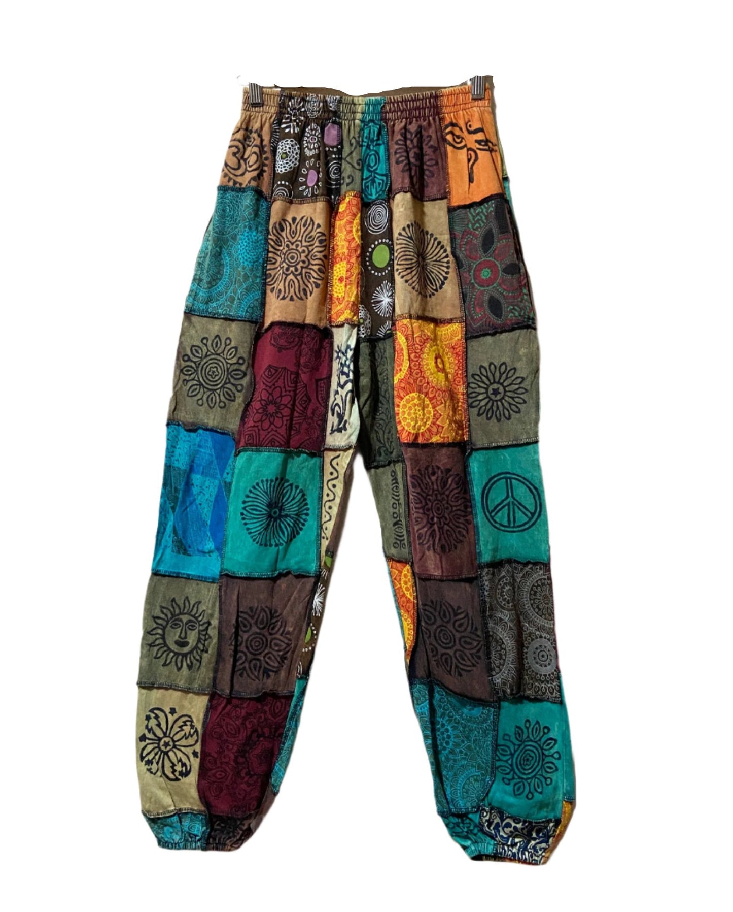 Stonewashed Patchwork Cotton Trousers