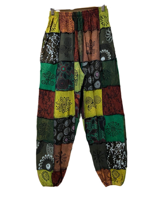 Stonewashed Patchwork Cotton Trousers